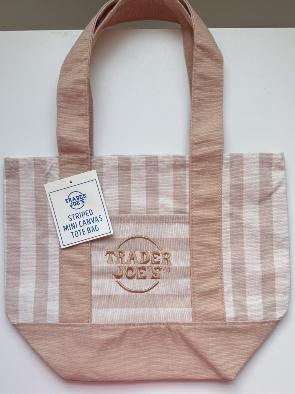 Trader Joe's Tan & Cream Striped Small Tote NWT